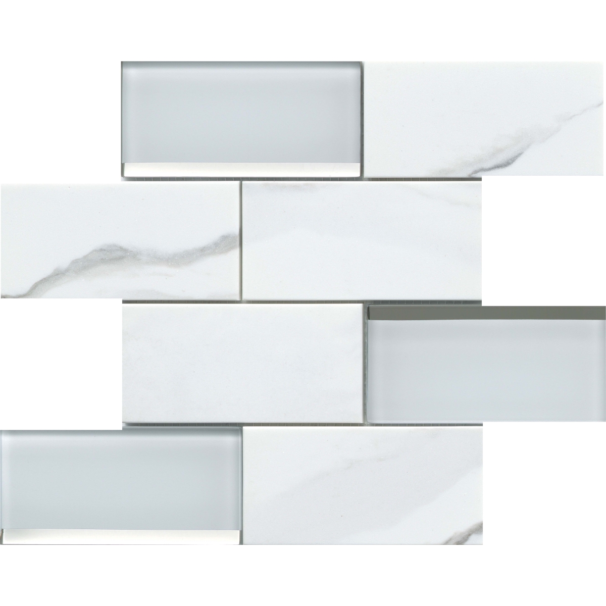 Lamour Polished Mosaic tile in white glass, 12x12 size, polished finish, square shape